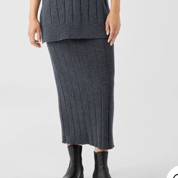 Eileen Fisher 100% Cashmere Ribbed Knit Pencil Skirt Charcoal Gray 2X SEE - Picture 1 of 7